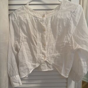 Reformation white cotton tissue weight blouse lace cropped pin tucked size sm